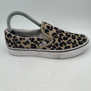 Van’s Women’s Leopard Cheetah Print Black Tan Slip-On Sneakers - Size 7 1/2